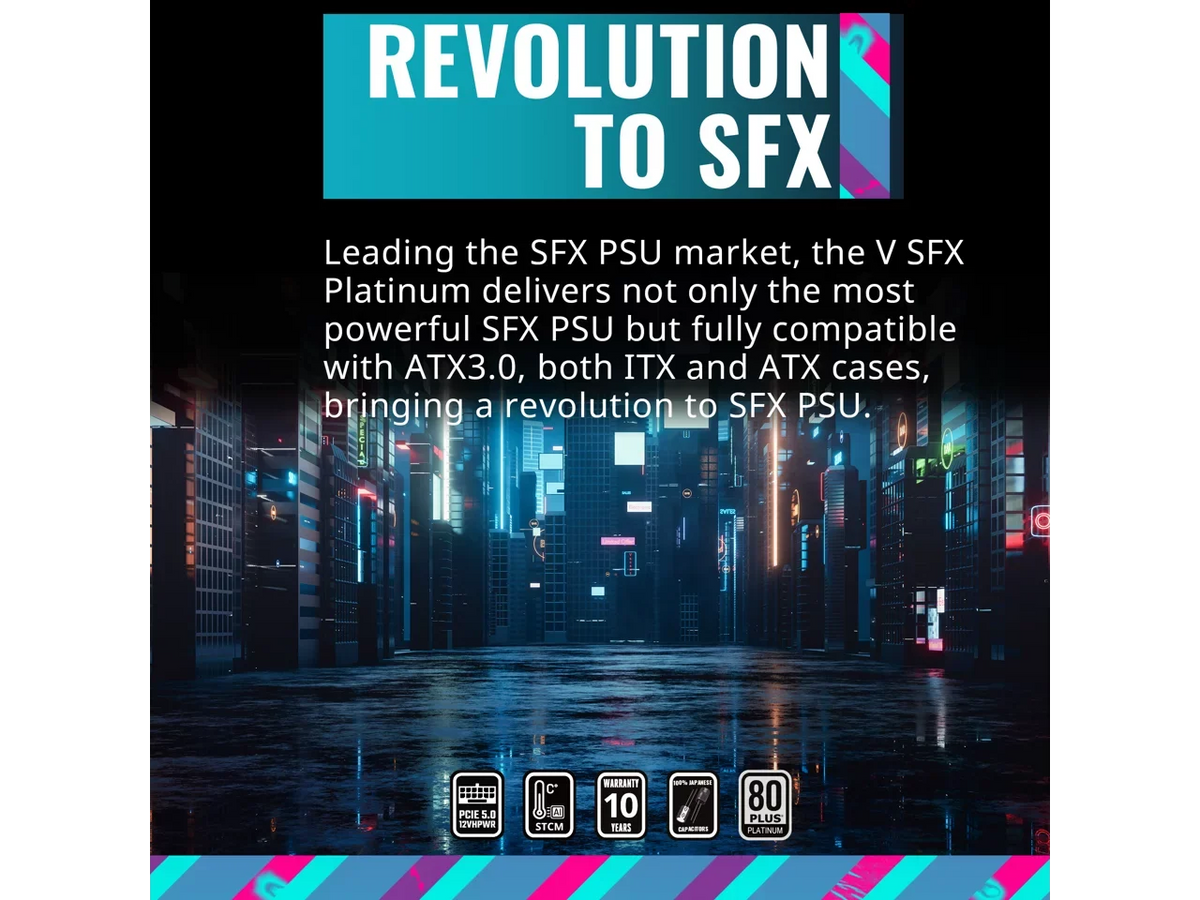 Form Fully Platinum Cooler SFX, Included, ATX Efficiency, Modular, V1100 1100W 80+ SFX ATX3.0, Fully Platinum Master Bracket Factor (MPZ-B001-SFAP-BUS) SFX