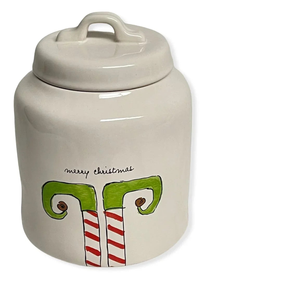 Letters CHRISTMAS Black LL MERRY White With Ceramic ELF Dunn Canister Rae