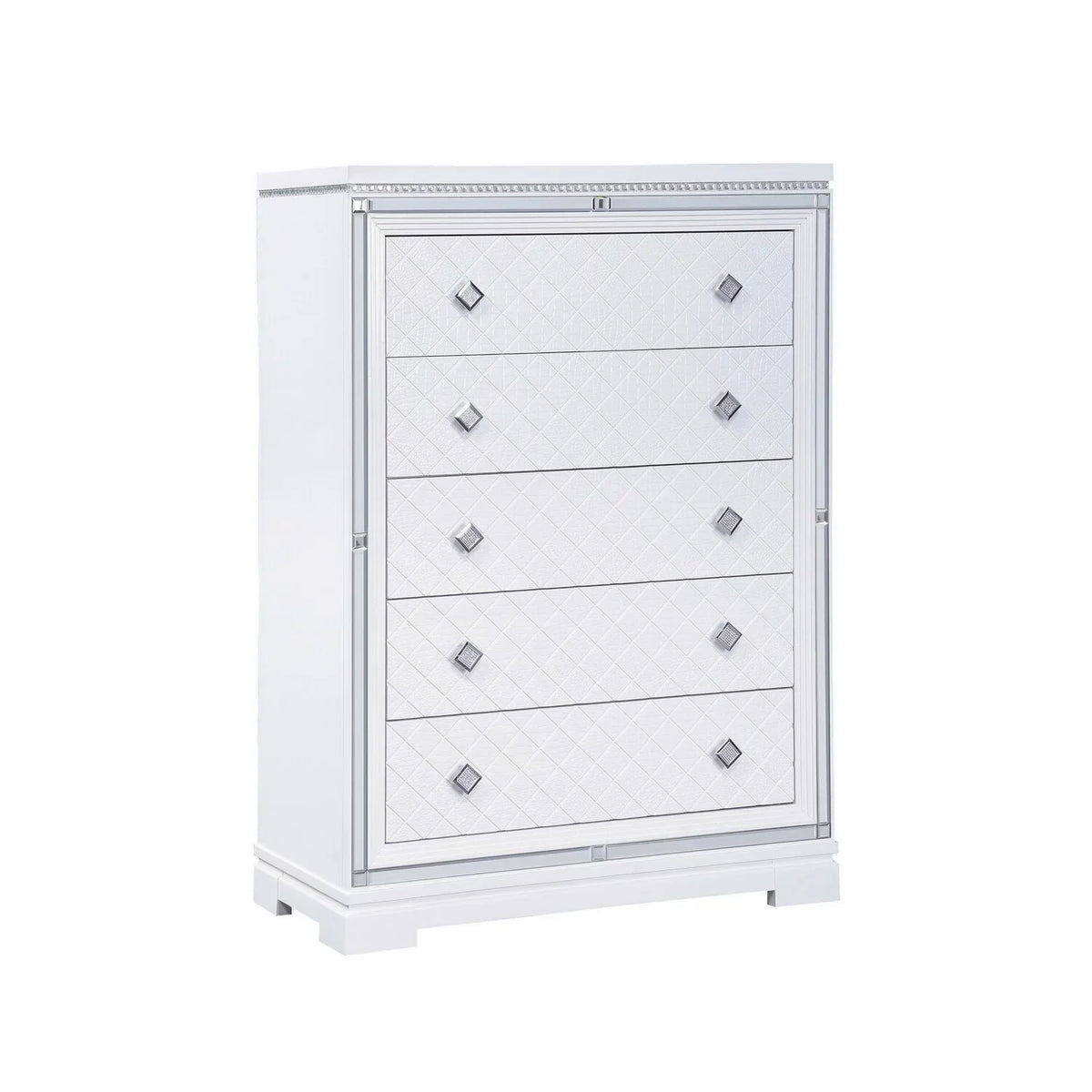 Inch White Wood Dresser, 5 Tall Benjara Drawer 52 Axl Accent, Trim, Mirror Crystal